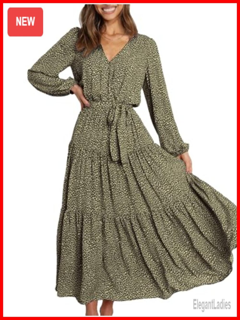 Long Sleeve Boho Floral Wrap Maxi Dress Tiered Ruffle V-Neck Tie Waist